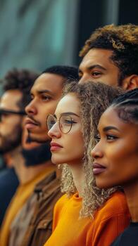 A group of people standing in a line photo