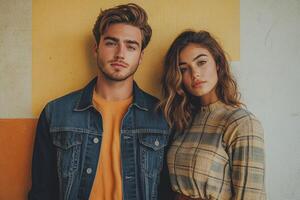 A young man and woman standing next to each other photo