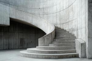 A concrete staircase in a building with concrete walls photo