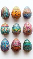 A group of colorful eggs with designs on them photo