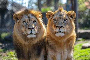 Two lions looking at the camera photo