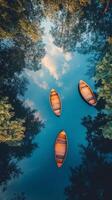 Three wooden boats floating in the water photo