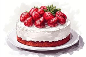 A drawing of a strawberry cake on a plate photo