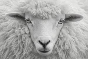 A black and white photo of a sheep