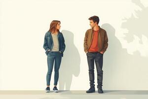 A young man and woman standing next to each other photo