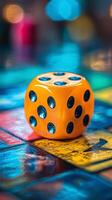 A close up of a dice on a board game photo