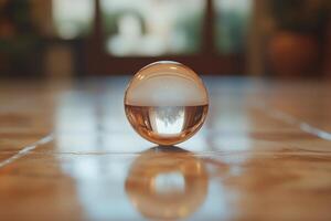 A golden egg sitting on a tiled floor photo