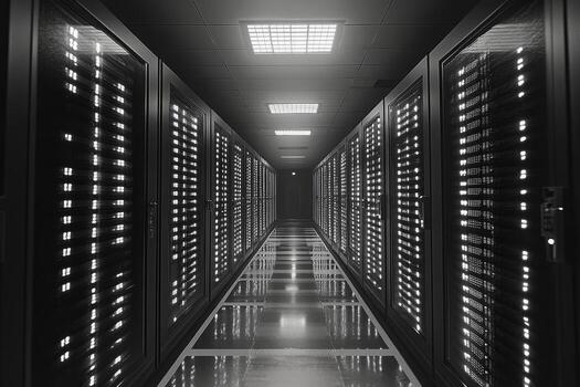 A long hallway with rows of servers photo