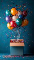 Colorful balloons with confetti create festive atmosphere for celebration in vibrant setting photo