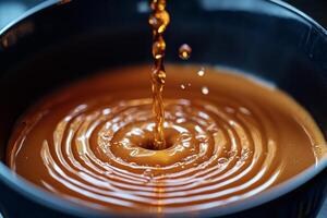 A close up of a bowl of caramel being poured photo