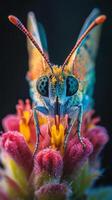 A colorful butterfly is sitting on a flower photo
