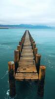 A wooden pier stretching out into the ocean photo