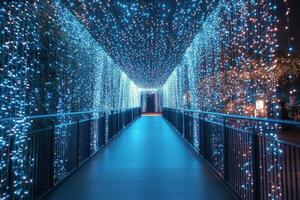A walkway covered in blue lights photo