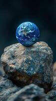 The earth is sitting on top of a rock photo