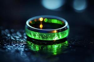 A green ring on a black surface photo