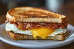 A breakfast sandwich with bacon and an egg photo