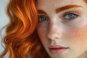 A close up of a woman with red hair photo