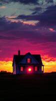 A house with a red sun in the sky photo