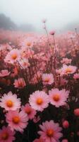 Pink flowers in the fog photo
