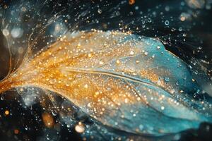 A close up of a leaf with water droplets photo