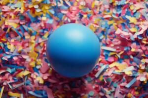 Blue easter egg on colorful confetti photo