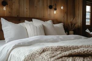 A bed with white blankets and pillows photo