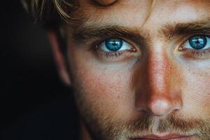 A close up of a man with blue eyes photo