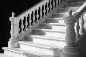 A black and white photo of a staircase
