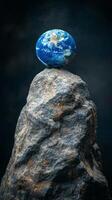 The earth is sitting on top of a rock photo