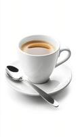 A cup of coffee with spoon on a white background photo