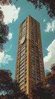 A tall building with a clock on the side photo