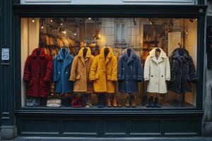 A window display of coats in a store photo