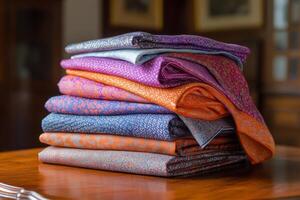 A stack of folded cloths photo