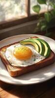 An egg and avocado on toast photo