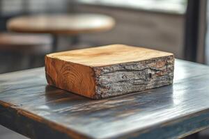 A wooden block sitting on top of a table photo