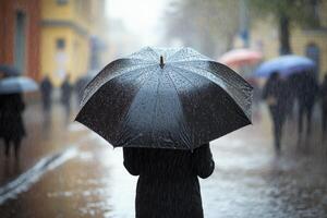 A person holding an umbrella in the rain photo