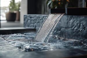 A waterfall is flowing into a sink photo