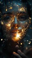 A woman with sparklers in her face photo
