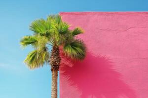Palm tree against pink wall photo