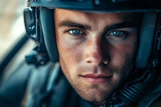 Close up of a man in a helicopter photo