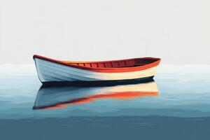 A red and white boat floating in the water photo