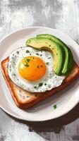 An image of an avocado and egg on toast photo