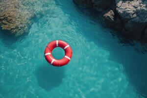 A life preserver floating in the water photo
