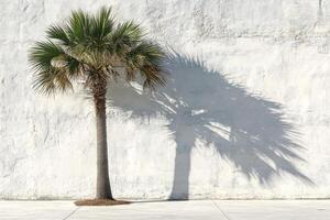 Palm tree against white wall photo