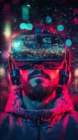 A man wearing a virtual reality headset photo