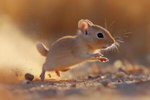 A small mouse running across the ground photo