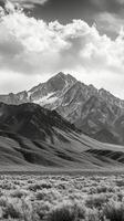 Black and white photo of mountains in the desert