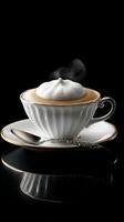 A cappuccino is shown on a saucer photo