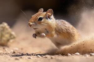A small rodent running through the sand photo
