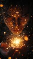 A person holding a sparkler in their hand photo
